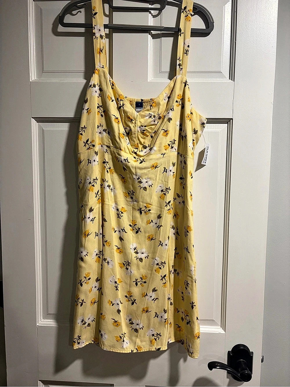 Old Navy Square-Neck Linen-Blend Floral Mini Dress Yellow & White
